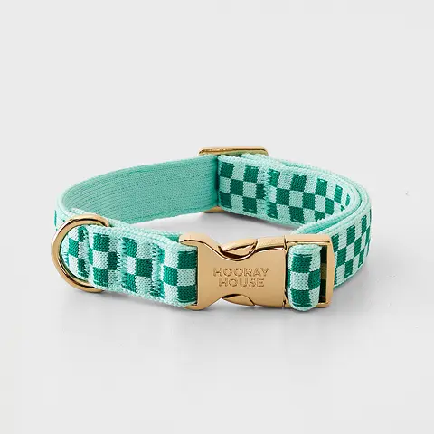 Green Check Knit Dog Collar